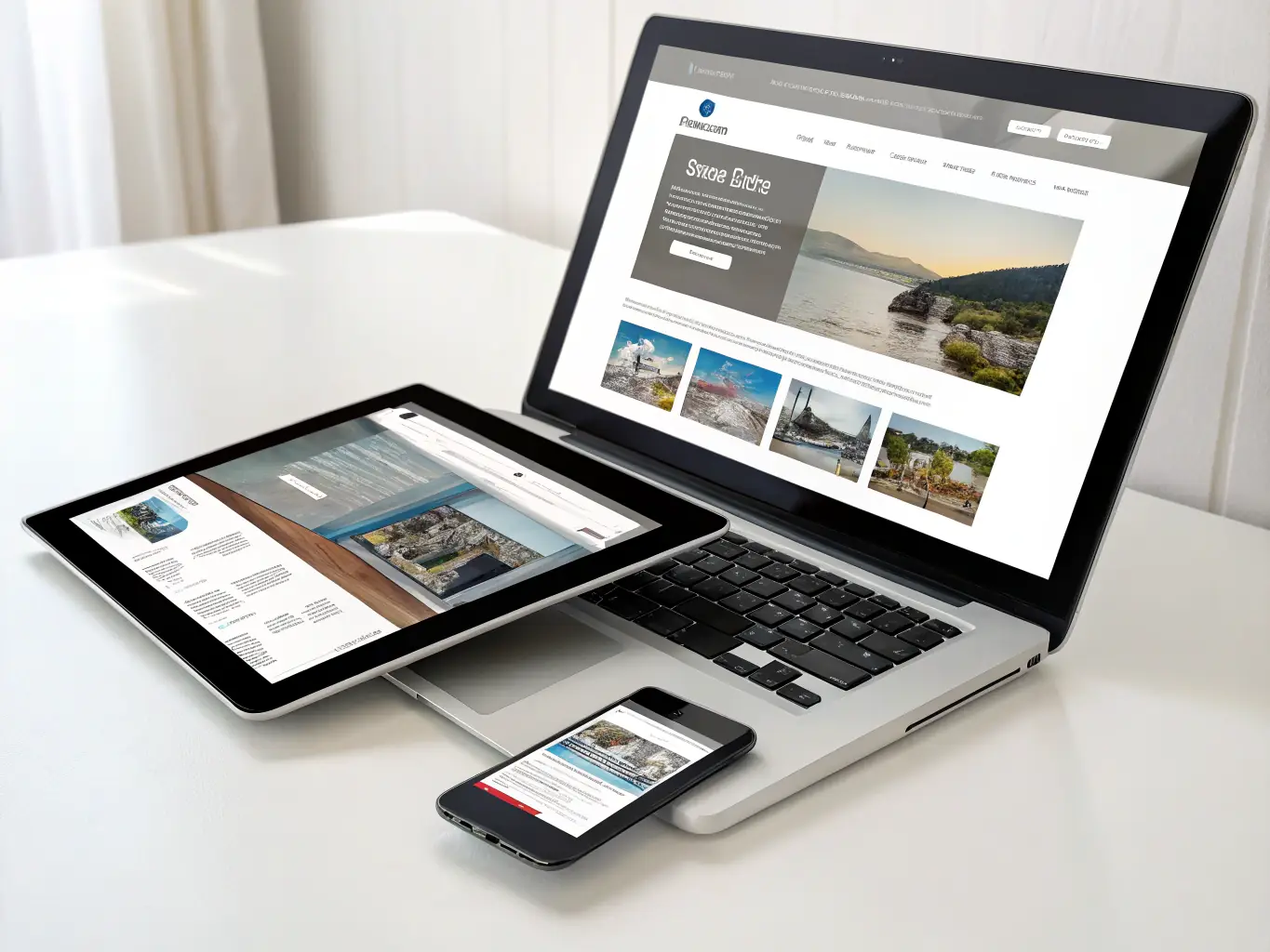 A website created with SpringBot being displayed on various devices (desktop, tablet, smartphone), showcasing its responsiveness and cross-platform compatibility.